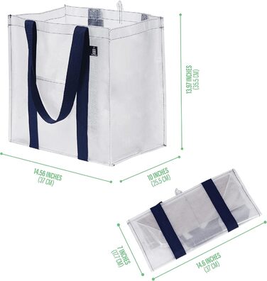 VENO 34 Liter Large Shopping Bag Foldable with Sturdy Bottom and Front Pocket, Reusable Shopping Bags Water-Resistant Tote Bag Shopping Basket for Shopping, Picnic (Transparent, 4-Pack)