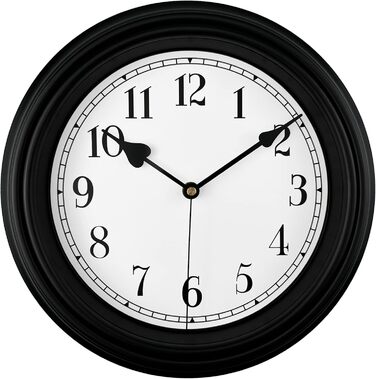 DIYZON Round Classic Wall Clock, Silent No Ticking, 40 cm High-Quality Quartz Vintage Clock, Large Number Retro Decorative Clock, Battery-Powered, Easy to Read for Home, Kitchen, Dining Room (Black-1, 25CM)