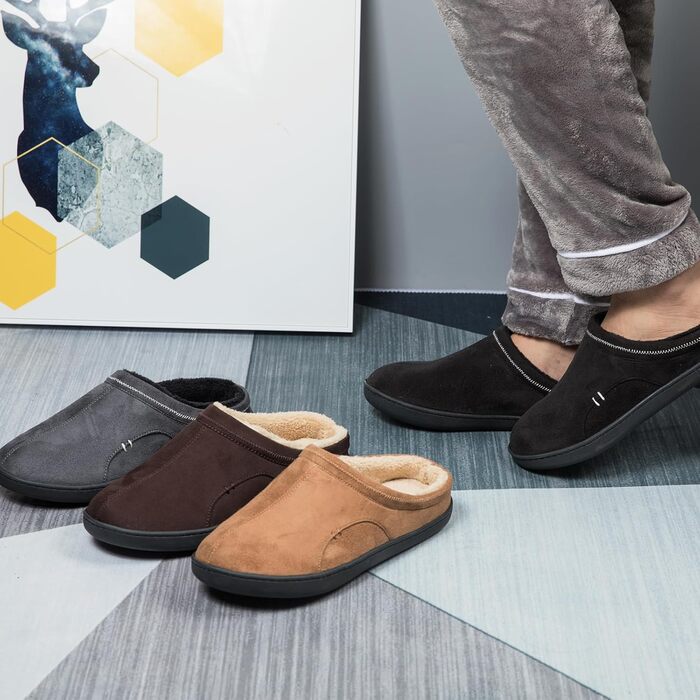 Чоловічі домашні тапочки з меморі-піною, теплі зимові тапочки, з підкладкою, сліпони з неслизькою гумовою підошвою, для дому та вулиці, 49/50 EU, Коричневі