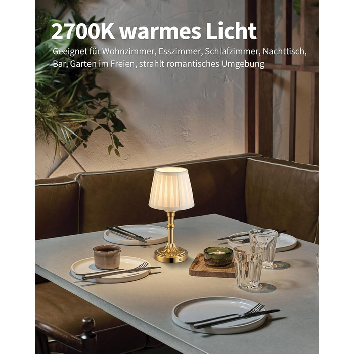 Акумуляторна настільна лампа LED з димером та сенсорним керуванням Bronze + Білий абажур для вітальні, спальні, ванної кімнати