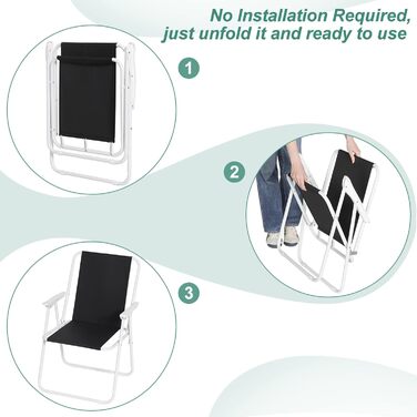 WOLTU Folding Camping Chairs, 2-Pack, Folding Chair, Comfortable Folding Stool, Lightweight Fishing Chair with Armrests for Picnic, Outdoor, Hiking, Garden, Balcony, (Black)
