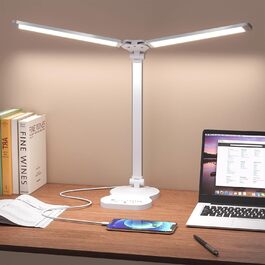 LED лампа настільна з двома руками, 5 кольорів та 10 рівнів яскравості, таймер вимкнення на 45 хвилин, сенсорне керування, для навчання (біла)