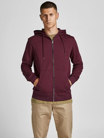 Чоловіча однотонна толстовка з капюшоном Jack & Jones, колір Port Royale (червоний), розмір 3XL