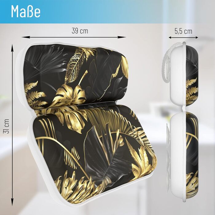 Подушка для ванни Sanilo Golden Leaves, м'яка подушка для шиї з присосками, декоративна, знімний чохол, що миється
