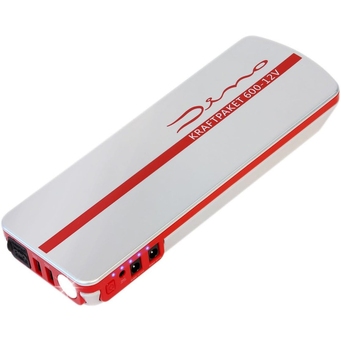 Портативний пусковий пристрій Dino KRAFTPAKET 12V-600A: для авто, мотоциклів та човнів. Підтримка різних типів акумуляторів (свинцево-кислотні, GEL, EFB, AGM). Ємність 66.6Wh, 18000mAh.