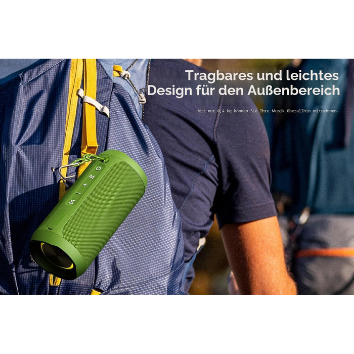 EDUPLINK Портативна Bluetooth колонка водонепроникна IPX7 бездротова (Зелена) Зелений вологозахищений динамік