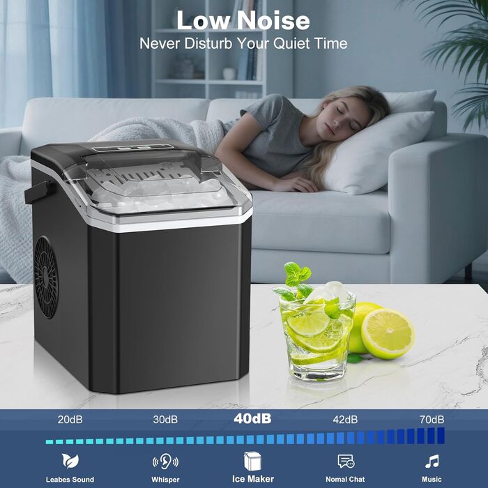 Льодогенератор Ice Cube Maker 12 кг/24 год, швидке виробництво льоду (6-8 хв), 2 розміри кубиків льоду, самоочищення, чорний