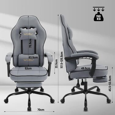 WOLTU Gaming Chair with Pocket Spring Cushion, Gaming Recliner with 330 lb Weight Capacity, Ergonomic Swivel Chair, Gamer Chair with Headrest, Lumbar Pillow, Footrest, Mesh Fabric, Grey, GS11gr Grey+Black Mesh Fabric