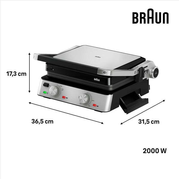 Електричний гриль Braun MultiGrill 7 CG7020: 3-в-1 (контактний гриль, BBQ, духовка), 2000W, велика поверхня (12 бургерів), регулювання температури, для дому