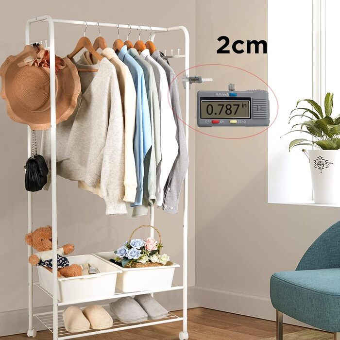 Unho Rolling Garment Rack, Metal Clothes Rack with 2 Shelves for Boxes, with Clothes Rod and Hooks, for Store Bedroom Dressing Room