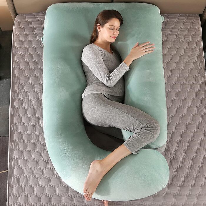 Подушка для вагітних Elover U-подібної форми, 144 см, знімний чохол, зелений велюр