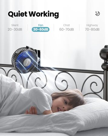 Портативний вентилятор Gaiatop на кліпсу, акумуляторний, компактний USB-вентилятор для столу, 3 швидкості, міні-вентилятор, чорний/блакитний (CF40)