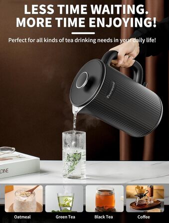 Електричний чайник Fourward - чорний, 1.7л, 2200W, з нержавіючої сталі, BPA-free, подвійні стінки