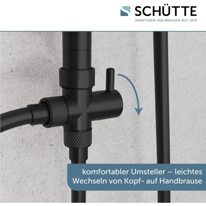 Schütte Shower Set MALLORCA Shower Column with Large Rain Shower Head, Hand Shower with 3 Jet Types, Shower System without Faucet, Matte Black