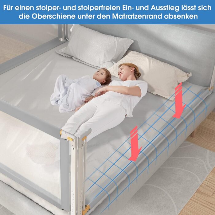 YIKANWEN Retractable Baby Bed Rail Guard - 200cm, Solid Wood Compatible, for Kids 0-10 Years