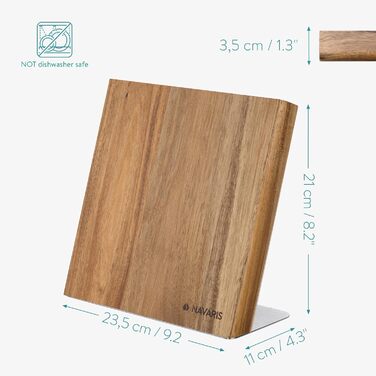 Navaris Magnetic Knife Holder from Acacia Wood 23x22.5x12cm - Magnetic Knife Block Knife Board Wood Magnet Holder - Knife Holder Unfilled Brown