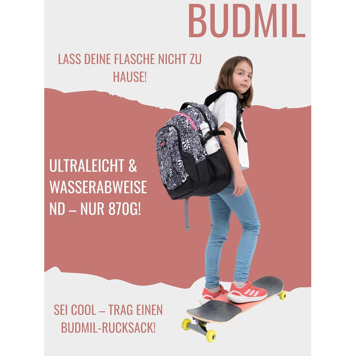 Ергономний шкільний рюкзак Budmil для хлопчиків та дівчаток 32L - для підлітків та дітей від 5 класу - водонепроникний, з 3 відділеннями та вентильованою спинкою, Edwin White Flower