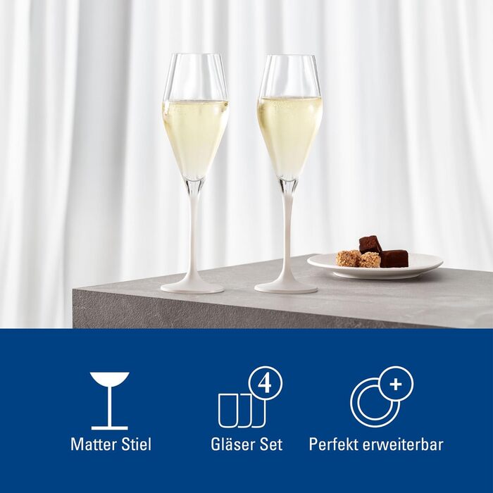Набір келихів для шампанського Villeroy & Boch Manufacture Rock blanc, 4 шт., кришталеве скло, білі, для ігристого, шампанського, просекко, ексклюзивний дизайн