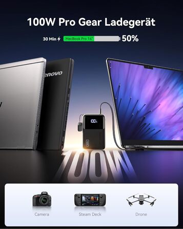 Портативний зарядний акумулятор INIU 100W 25000mAh з USB-C, для ноутбуків, телефонів, iPad, DJI, iPhone, в похід, у подорож, чорний