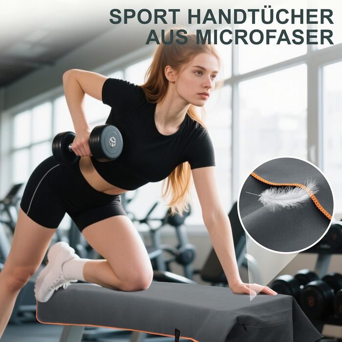 Набір спортивних рушників 2 шт. 120x50 см з кишенею на блискавці, мікрофібра, для фітнесу, тренувань, кемпінгу, подорожей (сірий-жовтий)