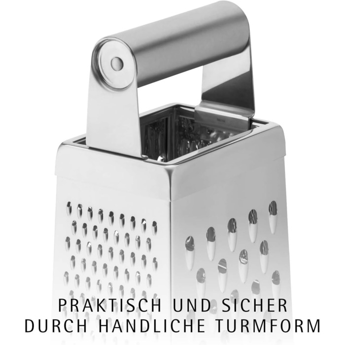 Тёрка кухонна WMF Gourmet Vierkantreibe, 8 x 24 см, нержавіюча сталь, 4 поверхні, для овочів та картоплі, Cromargan, придатна для миття в посудомийній машині
