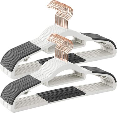 Набір вішалок SONGMICS 50 шт., пластик, антиковзаючі, компактні, товщина 0,5 см, 42 см, поворотний гачок 360°, срібло, білий + темно-сірий