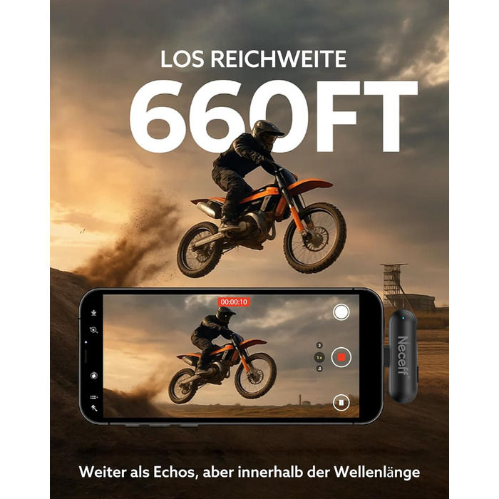 Бездротовий петличний мікрофон USB-C для iPhone 15/16/17 та Android смартфонів: 48kHz/24Bit, Plug-and-Play, 32 години роботи, шумозаглушення, чорний