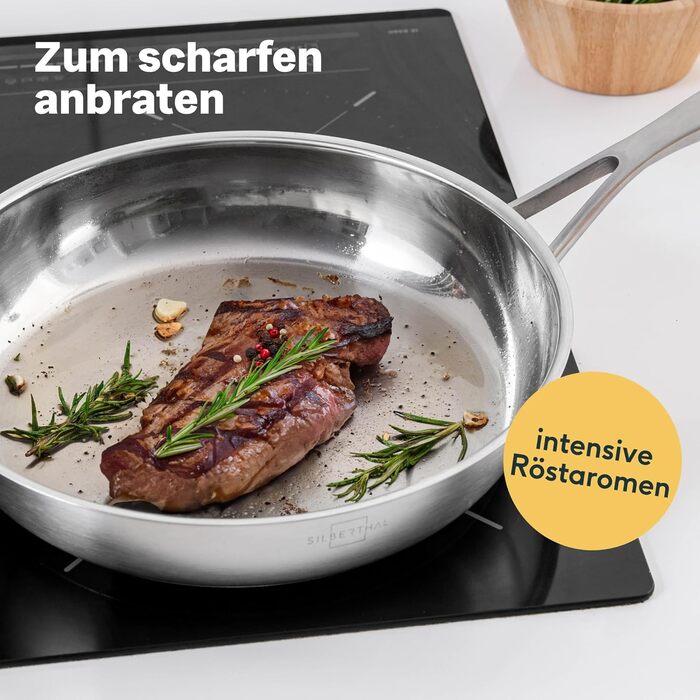 Набір сковорідок SILBERTHAL з нержавіючої сталі (2 шт.) 28 см - антипригарне та без антипригарного покриття, придатні для духовки та мийки