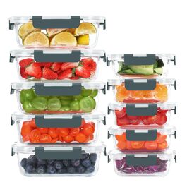 Набір скляних контейнерів KOMUEE для зберігання продуктів 10 шт., герметичні, скло, для мікрохвильовки, морозилки та духовки, без BPA, сірий