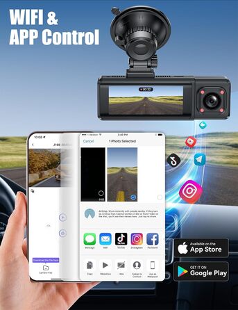 Відеореєстратор 4K Auto Передній та Задній з Хардвайр Кітом, WiFi, Паркувальний Моніторинг, 64GB SD Карта, 3-Канальна Автокамера з Нічним Баченням, 170° Широкий Кут, WDR, G-Сенсор, Циклічна Запис, Керування через APP