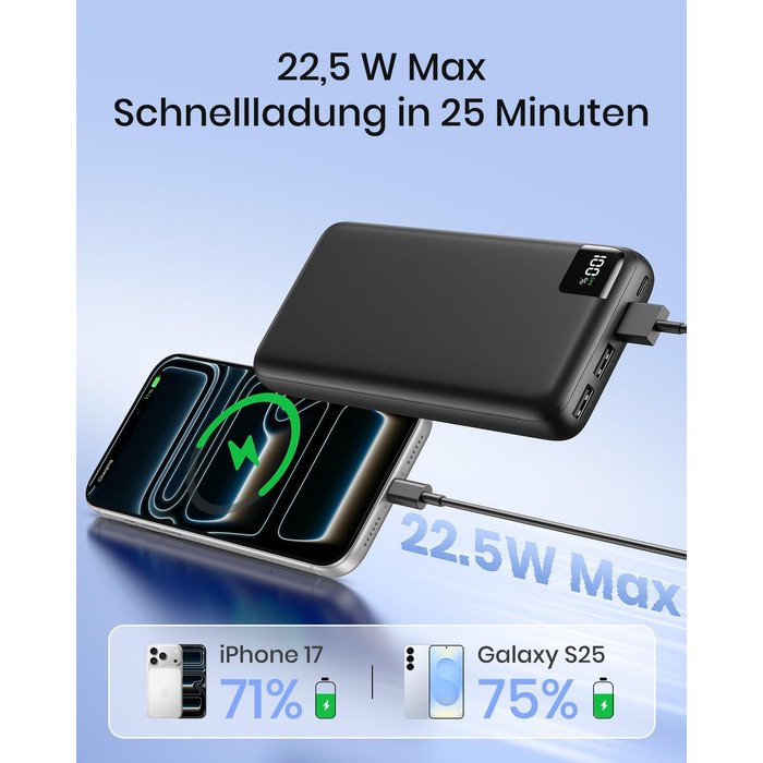 Power Bank A ADDTOP 27000mAh з швидкою зарядкою 22.5W, 4 виходи USB, PD 3.0, QC 4.0, чорний