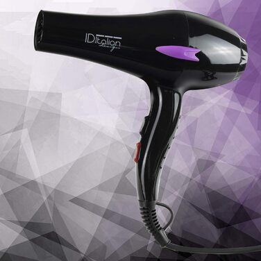 Професійний фен для волосся ID Italian Design з насадкою для укладки, 2200W, 3 температурні та 2 швидкості, матовий чорний