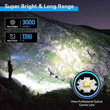 Ліхтарик LED GEARLITE з підзарядкою, 3000 люменів, тактичний, водонепроникний (IP65), 3 режими, для кемпінгу, риболовлі, активного відпочинку