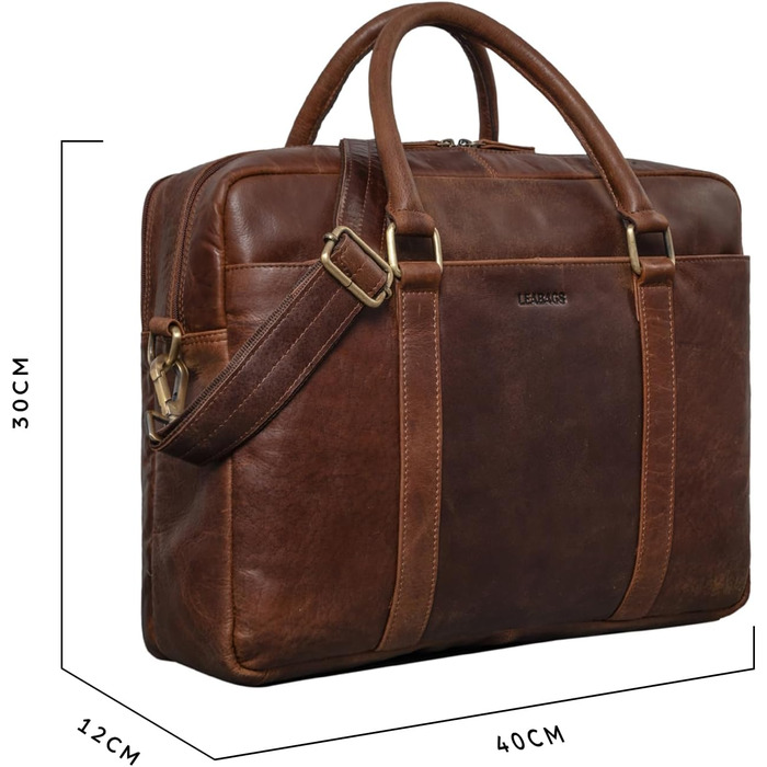 Сумка для ноутбука LEABAGS Leder Aktentasche чоловіча зі шкіри, до 16 дюймів, коричнева (M, Cow Saddle Horse)