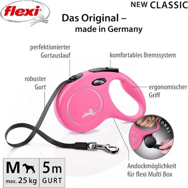 Flexi Classic L рулетка для собак до 50 кг (рожева, M: 5м (<25кг))