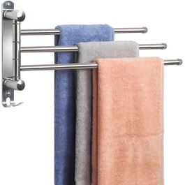 Тримач для рушників настінний поворотний 180° з нержавіючої сталі з 4-ма кріпленнями, для ванної, кухні та гардеробу, сріблястий