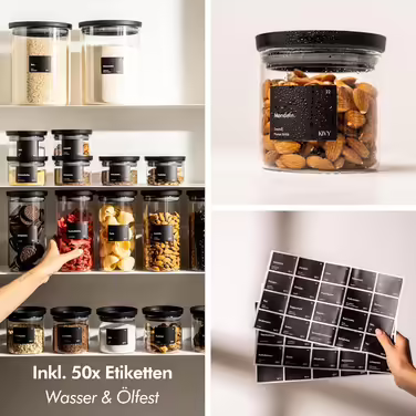 KIVY Storage Jars with Transparent Glass Lids [4x 500ml] Airtight Storage Jars with Lids - Storage Containers with Lids Airtight Glass Storage with Lid - Storage Containers Kitchen