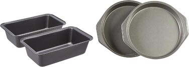 Amazon Basics - 22.8 cm Cake Pans, Non-Stick, Carbon Steel, 2-Pack & Amazon Basics - Non-Stick Baking Pan, Carbon Steel, 23.5 x 12.7 cm, 2-Pack