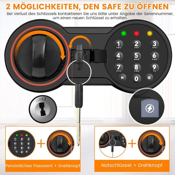 Сейф для дому Mini Tresor з кодовим замком та ключем, вогнестійкий, 15л для грошей, ліків, цінностей