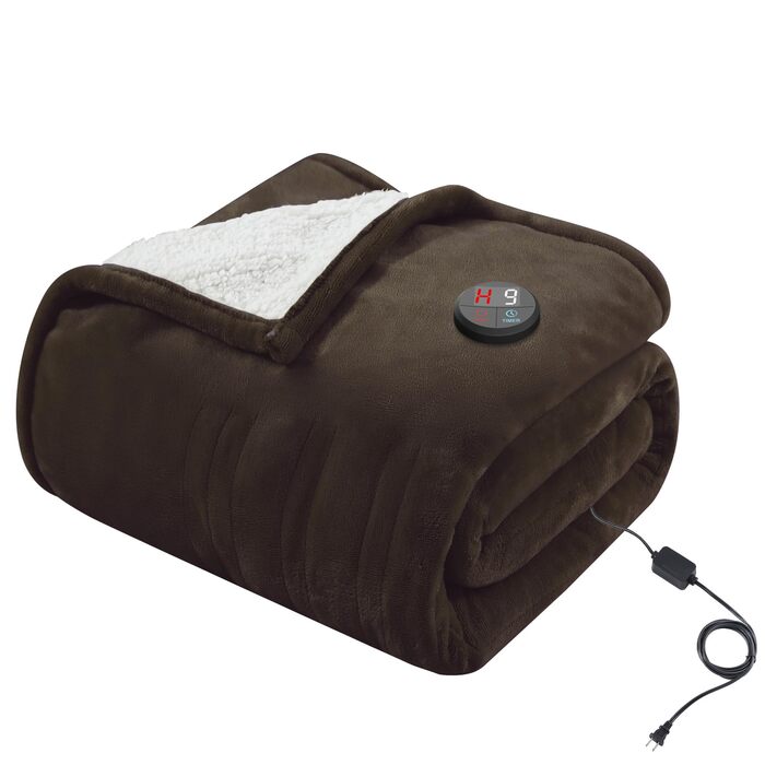 Електрична ковдра GOTCOZY 130x180 см з 10 режимами нагріву та таймером, коричнева, пральна