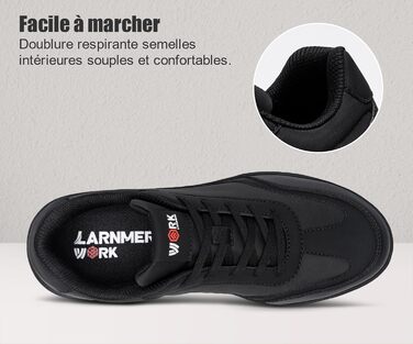 Чоловічі робочі черевики LARNMERN: неслизькі, дихаючі, з широким носком та сталевим підноском, чорні, розмір 42 EU