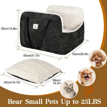 Автокрісло для собак Pawaboo - зручне ліжко-переноска для маленьких собак до 11 кг (чорне)