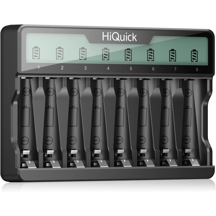 Зарядний пристрій HiQuick для акумуляторів AA, AAA, NI-MH, NI-CD з LCD дисплеєм, 8 місць, універсальний