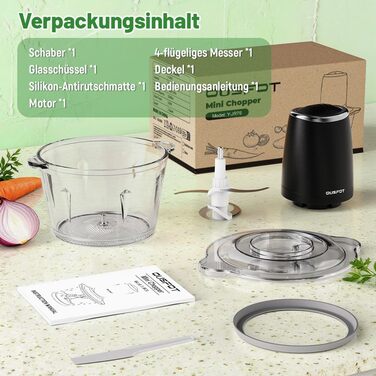 Електричний подрібнювач OUSFOT Multizerkleinerer, 1.8L, 500W, з скляною чашею. Підходить для овочів, фруктів, м'яса. Чорний.