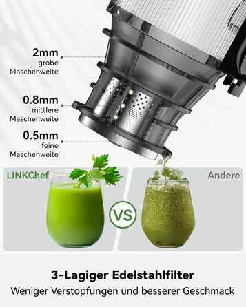LINKChef повільно-видавлюючий соковитискач Slow Juicer SJ52, 1.8 л, з функцією реверсу, BPA Free