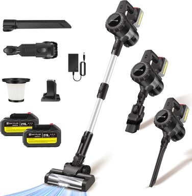 Бездротовий акумуляторний пилосос з антизаплутаною насадкою, фільтрація 99,999%, для будь-яких поверхонь, сірий колір, 2 акумулятори