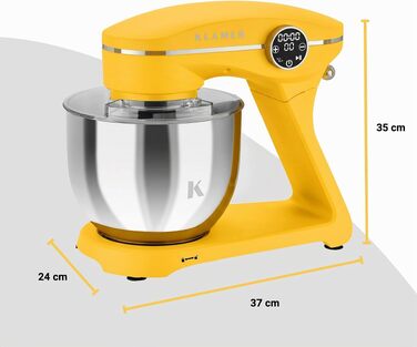 Кухонний комбайн KLAMER 1800W, планетарний міксер для тіста з чашею з нержавіючої сталі 6л (Premium Yellow)