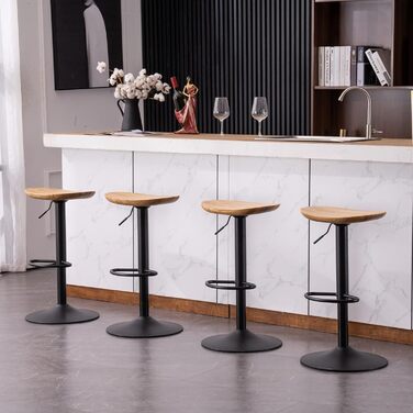 Kidol Adjustable Height Solid Wood Bar Stool with 360° Swivel - Industrial Modern Design for Kitchen Counter - Black