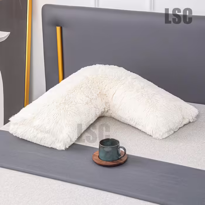 LSC Orthopedic V-Pillow, soft and fluffy Sherpa teddy fleece pillow for supporting head, neck, and back, V-shaped pregnancy and nursing pillow with hypoallergenic pillowcase.