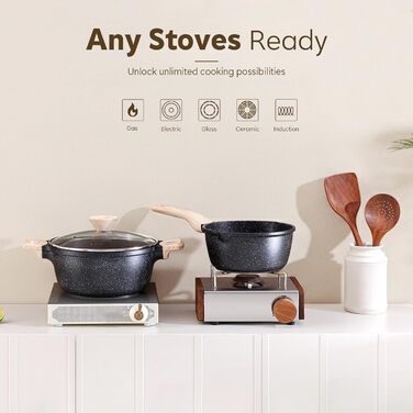 Набір посуду Kordisen з антипригарним покриттям, 5 предметів: каструлі та сковорідки. Безпечний, сумісний з індукцією, PFOA та PFAS free